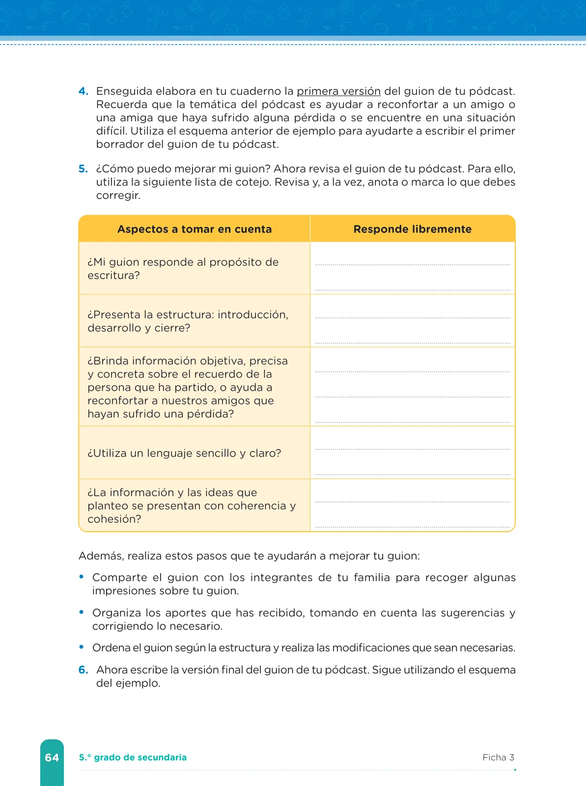 Miniatura página 66 de Fichas de aprendizaje de Comunicación 5 · 2024