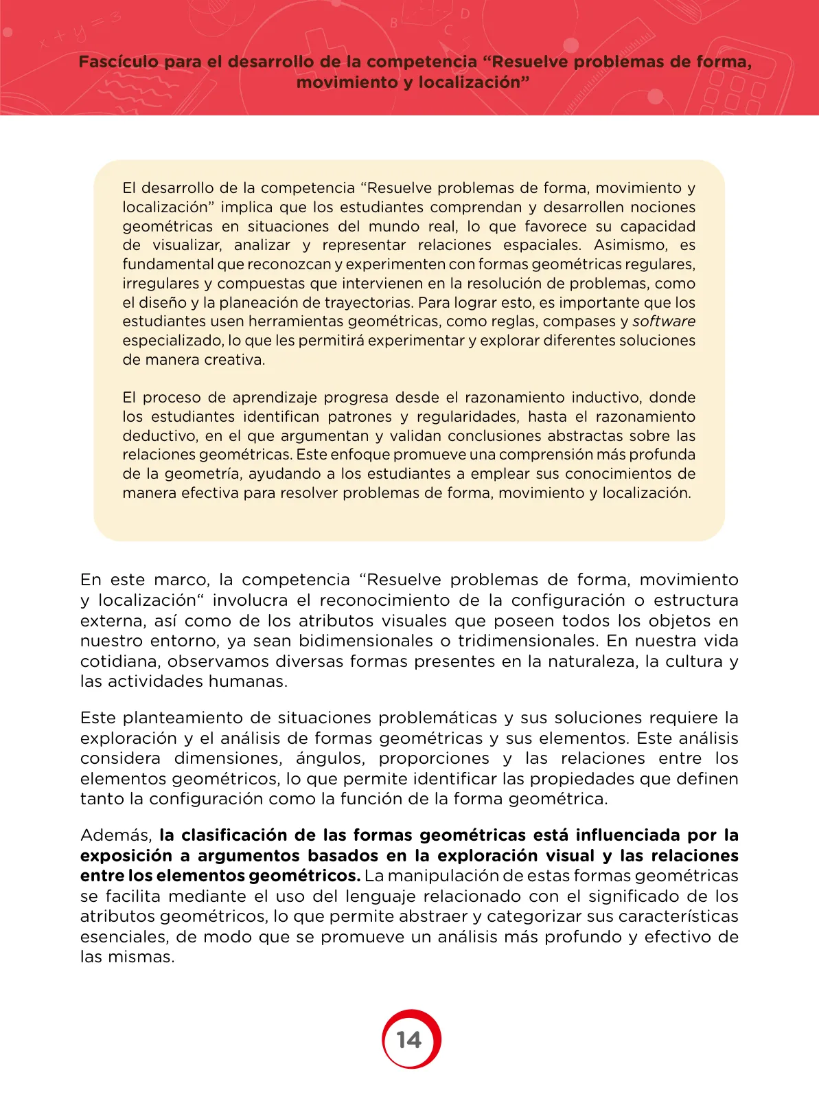 Página 14 de Fascículo para el desarrollo de competencia Resuelve problemas de forma, movimiento y localización · 2024