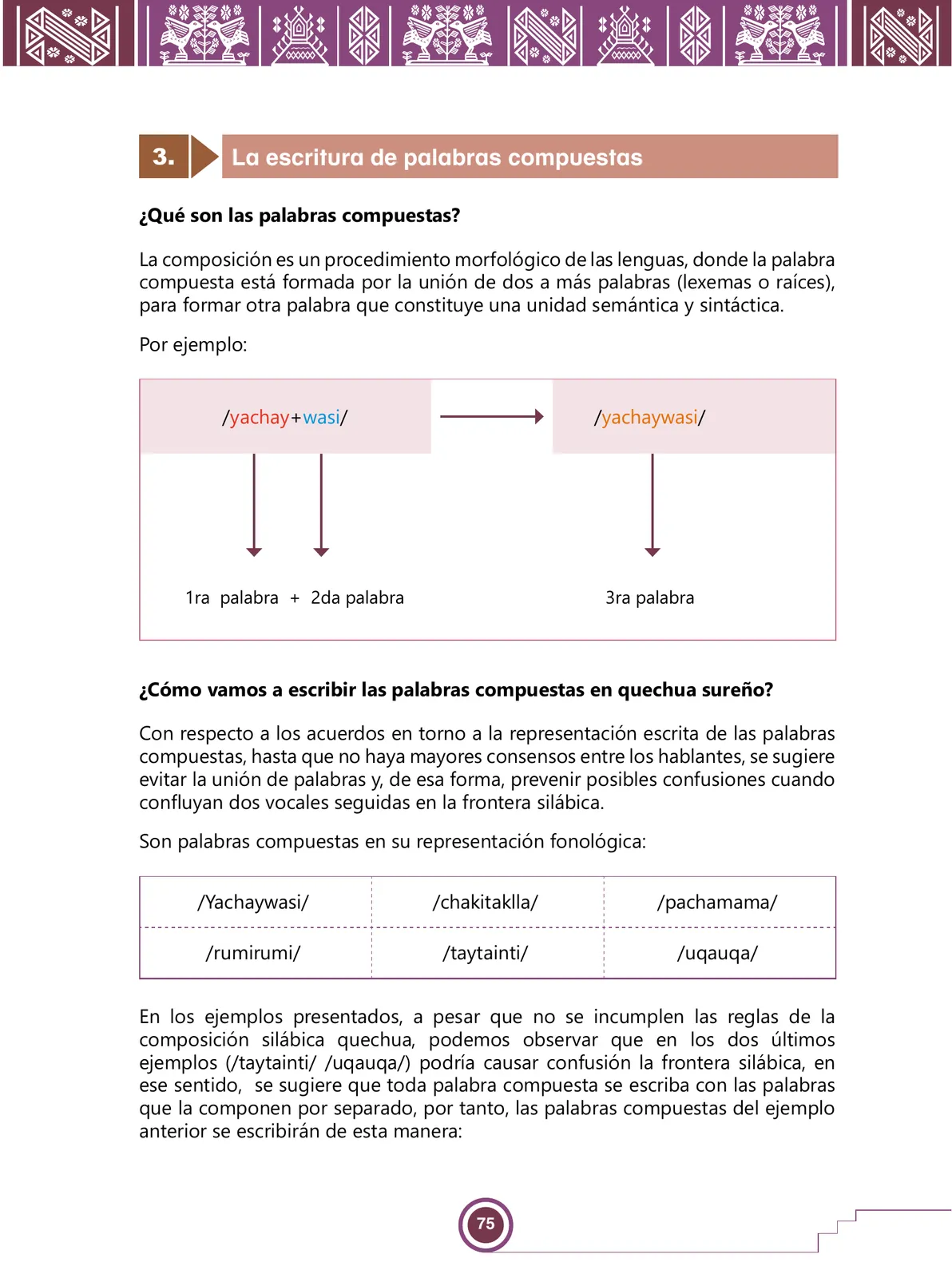 Página 77 de Urin Qichwa Qillqay Yachana Mayt'u = Manual de escritura quechua sureño · 2021