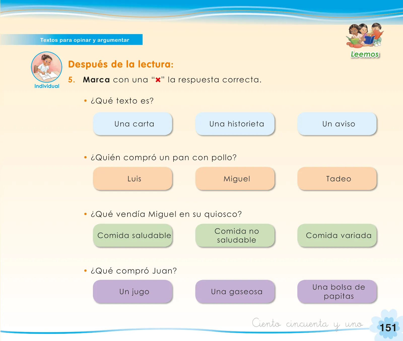 Miniatura página 153 de Comunicación 1 : cuaderno de trabajo para primer grado de Educación Primaria 2019 · 2019