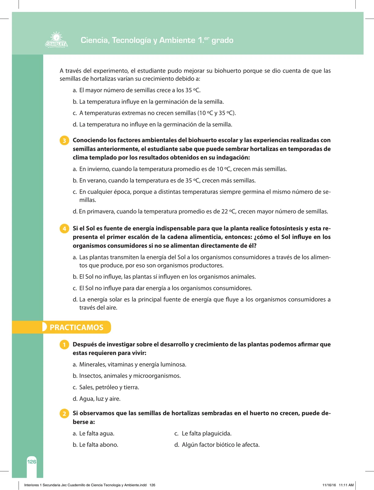 Página 126 de Ciencia, Tecnología y Ambiente 1. Cuaderno de reforzamiento pedagógico - JEC · 2016
