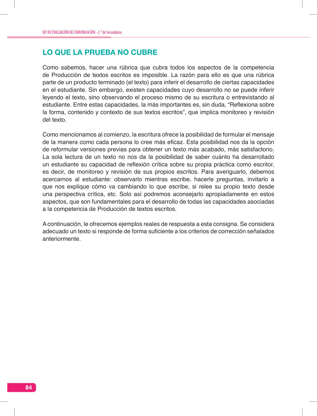 Miniatura página 84 de Comunicación, kit de evaluación Demostrando lo que aprendimos, 2do. secundaria : manual de uso para el docente · 2016