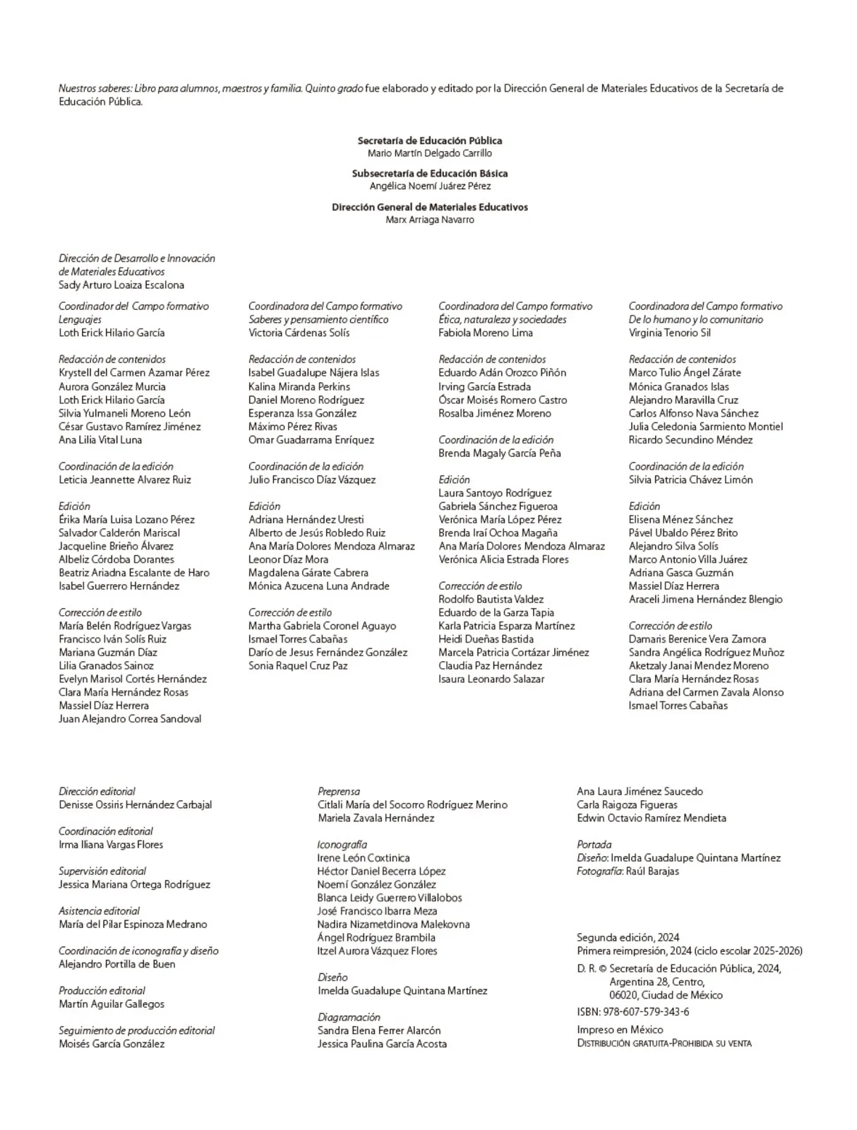 Página 3 de Nuestros saberes: Libro para alumnos, maestros y familia. Libro de Educación Primaria Grado 5° Ciclo Escolar 2025 - 2026