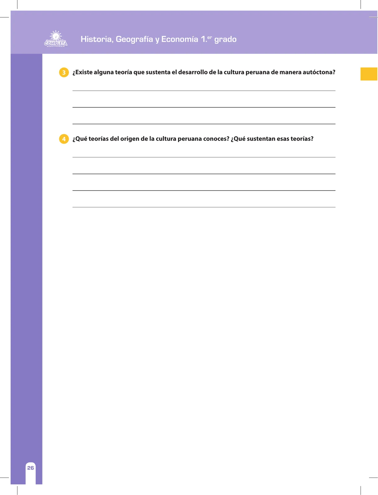 Miniatura página 26 de Historia, Geografía y Economía 1 : cuaderno de reforzamiento pedagógico - JEC · 2016
