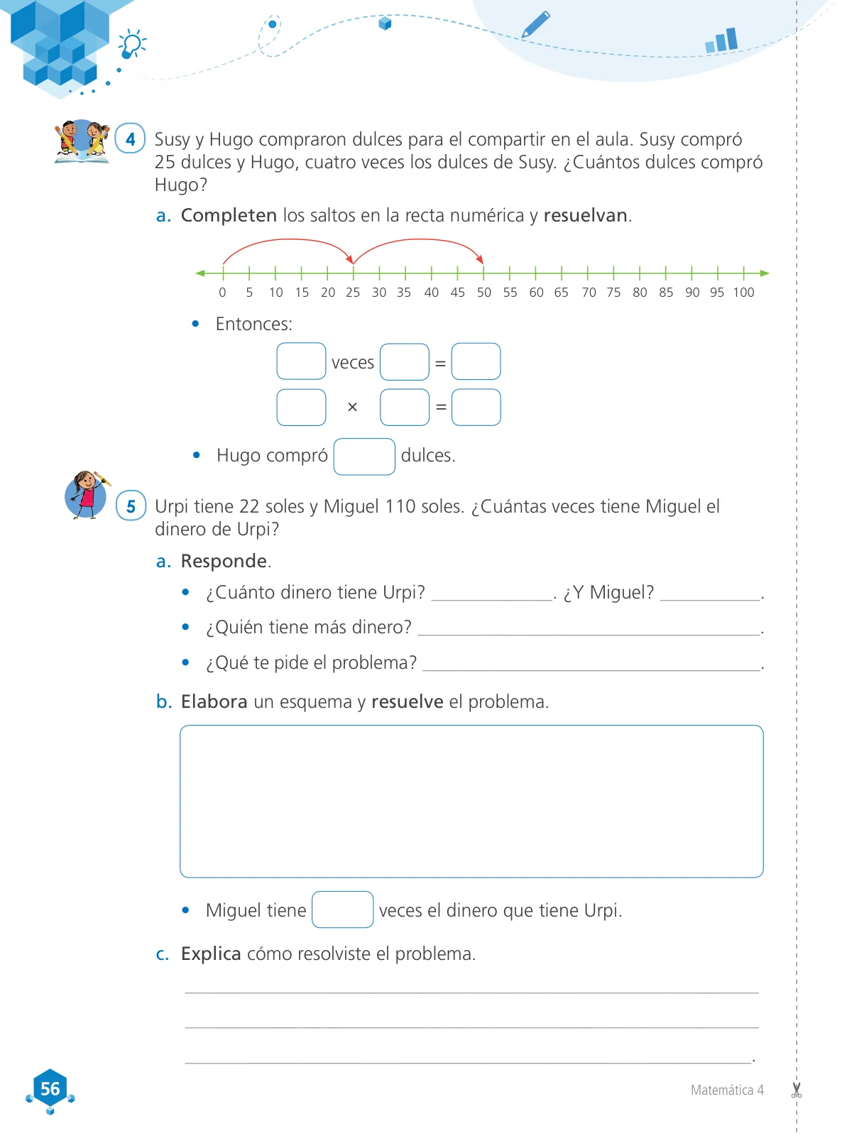 Página 58 de Matemática 4 : cuaderno de trabajo para cuarto grado de Educación Primaria 2019 · 2019