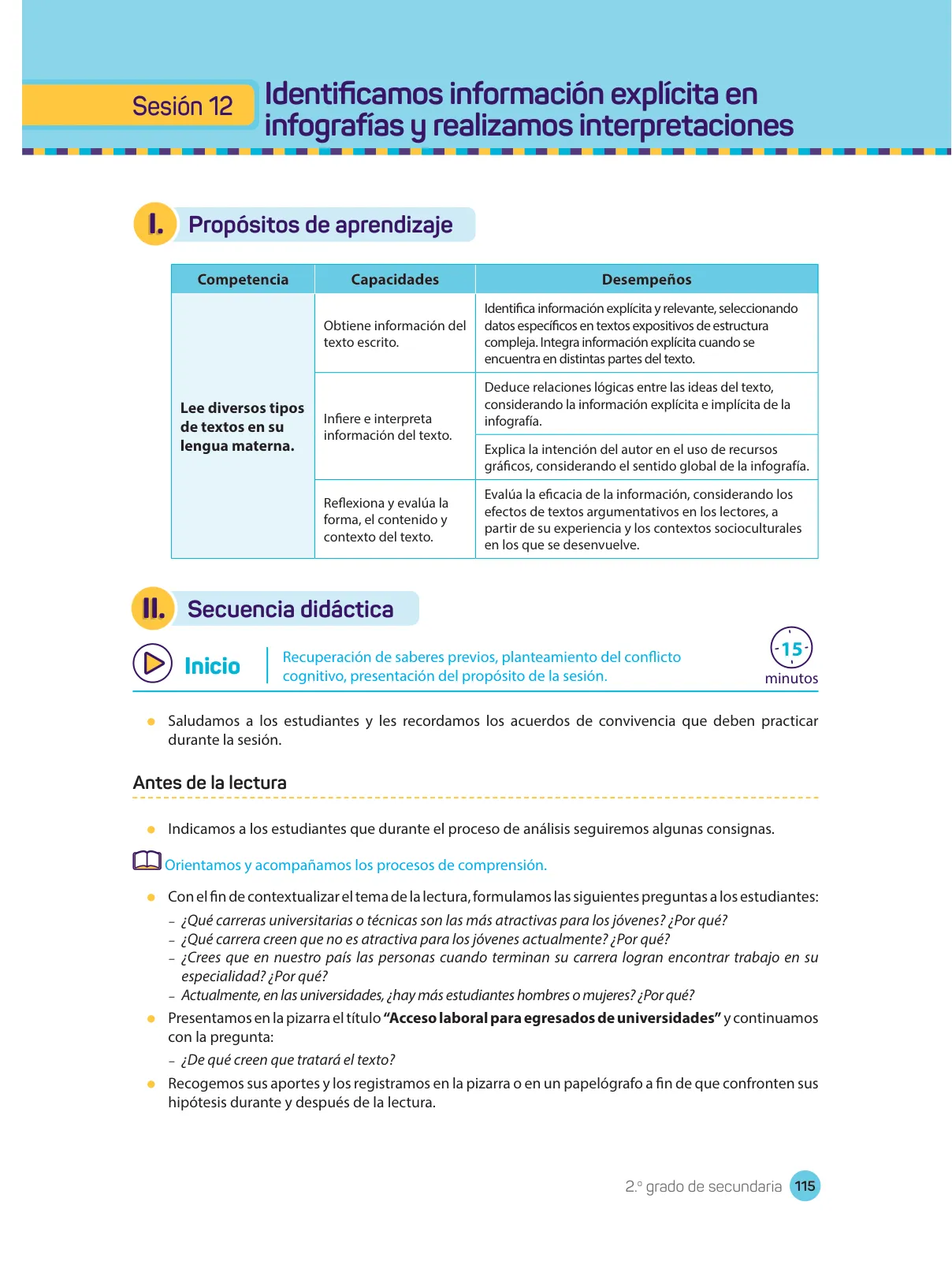 Página 117 de Comprensión lectora : manual para el docente de segundo grado de Secundaria 2018 · 2018