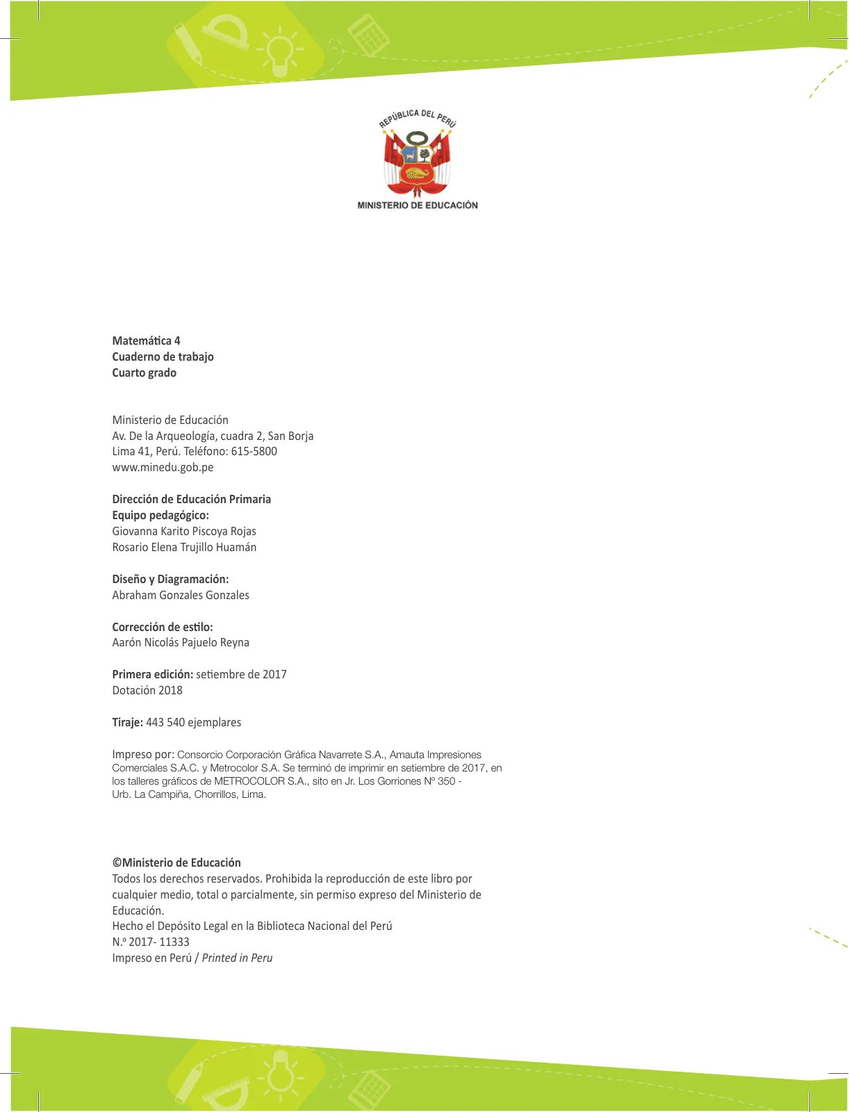 Miniatura página 2 de Matemática 4 : cuaderno de trabajo para cuarto grado de Educación Primaria 2018 · 2018
