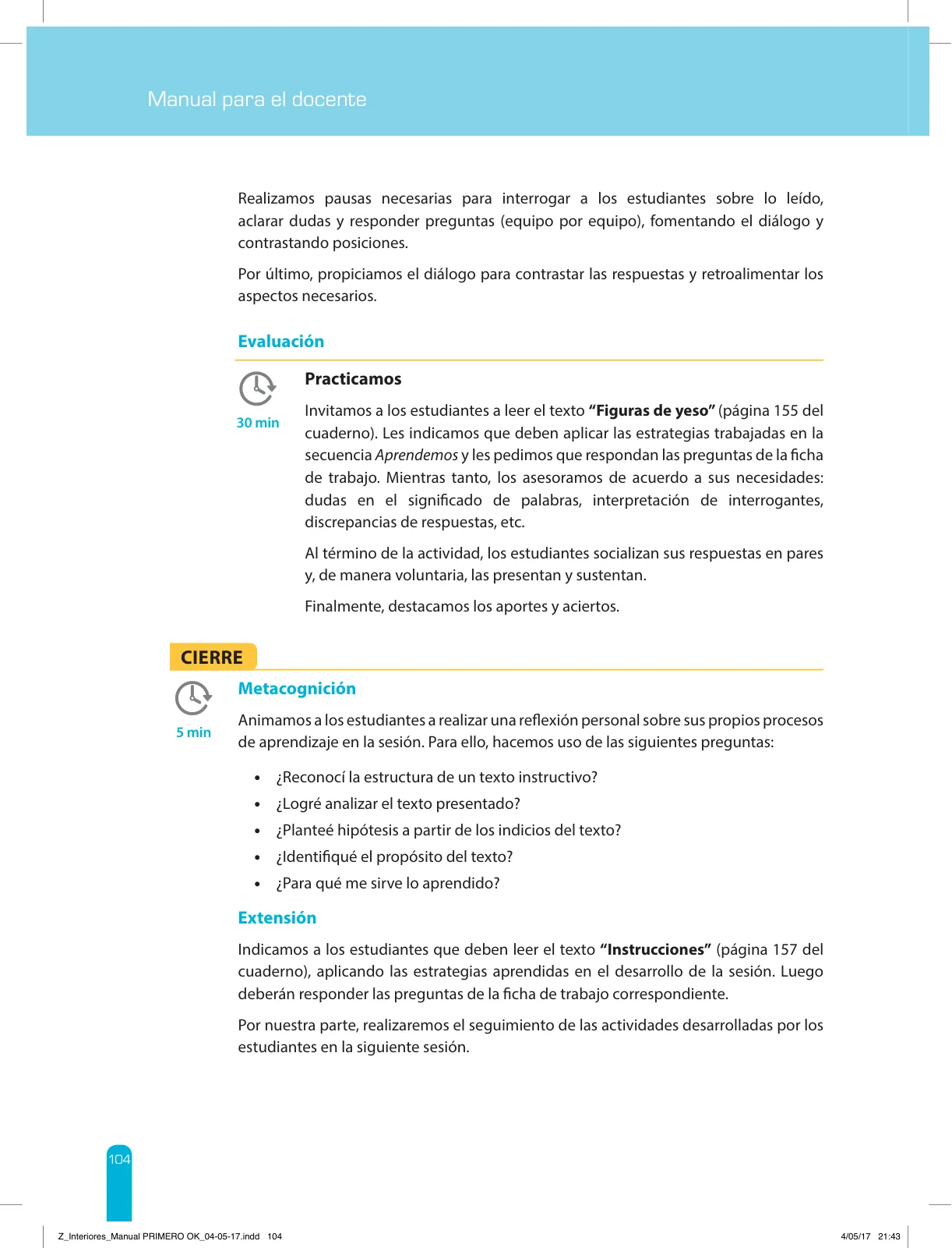 Miniatura página 106 de Comprensión lectora 1 : manual para el docente de primer grado de Secundaria · 2017