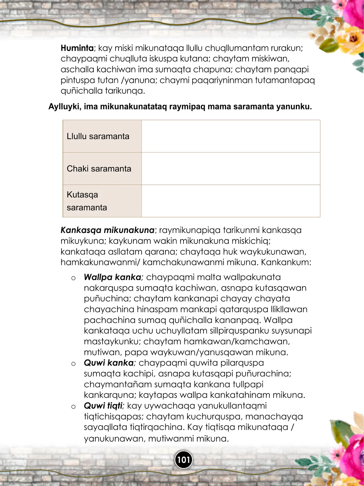 Página 103 de Llaqtanchikpa kawsayninkuna - Chanka : saberes de los pueblos - Comunicación y Ciencia y Tecnología quechua, variante Chanca · 2021