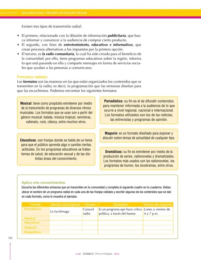 Página 102 de Lenguaje 6° · Secundaria Activa