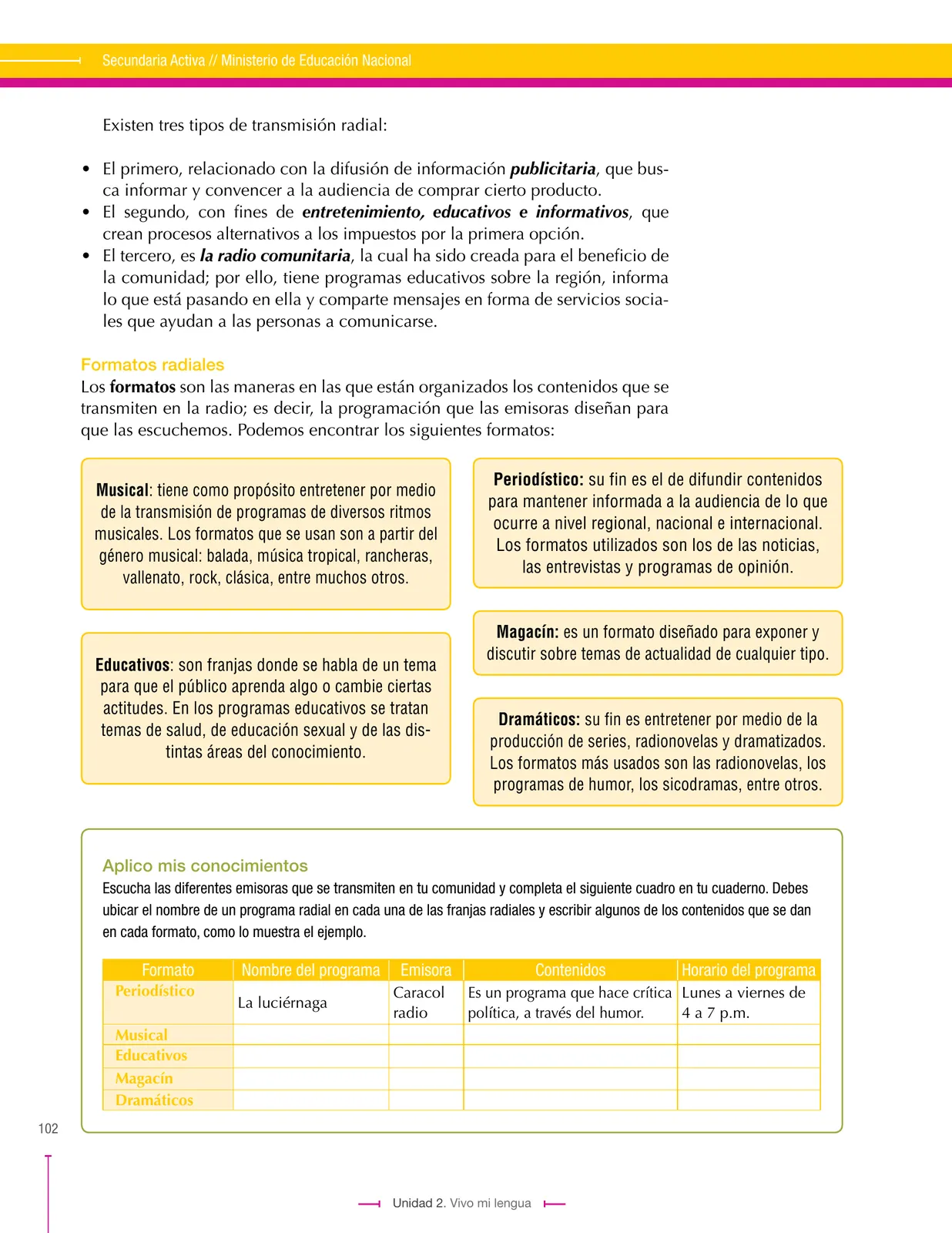 Miniatura página 102 de Lenguaje 6° · Secundaria Activa