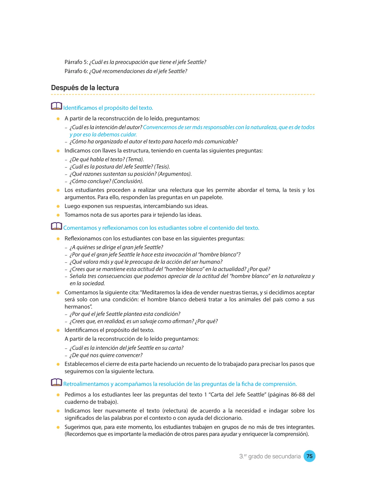 Miniatura página 77 de Comprensión lectora : manual para el docente de tercer grado de Secundaria 2018 · 2018