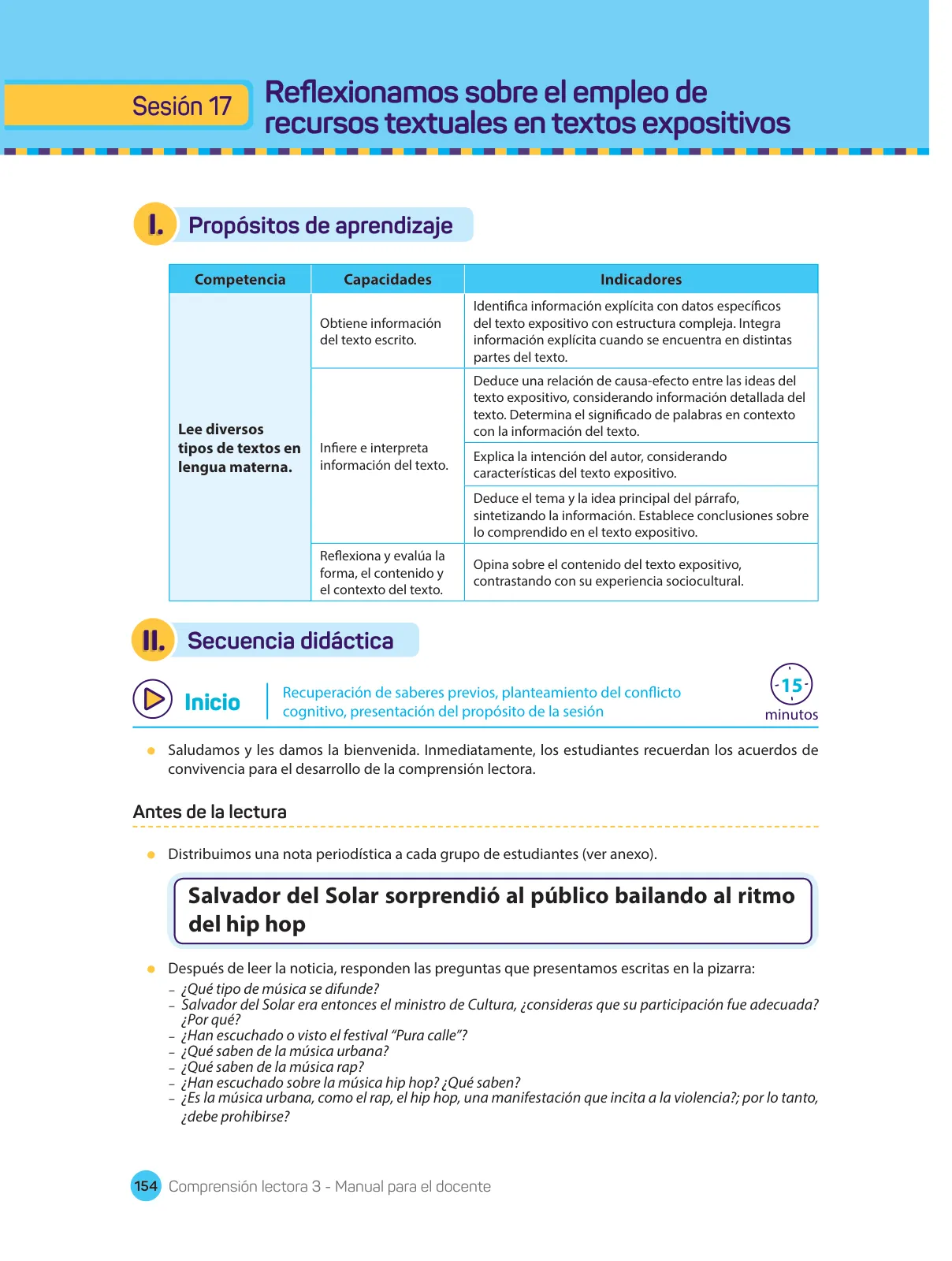Página 156 de Comprensión lectora : manual para el docente de tercer grado de Secundaria 2018 · 2018