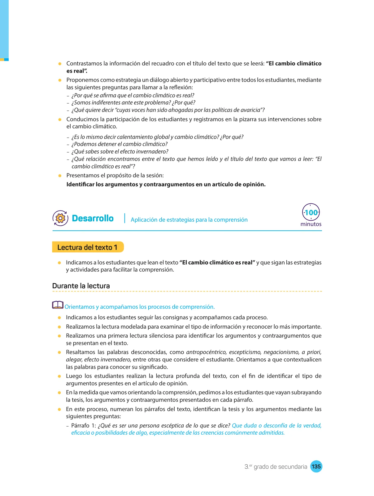 Página 137 de Comprensión lectora : manual para el docente de tercer grado de Secundaria 2018 · 2018