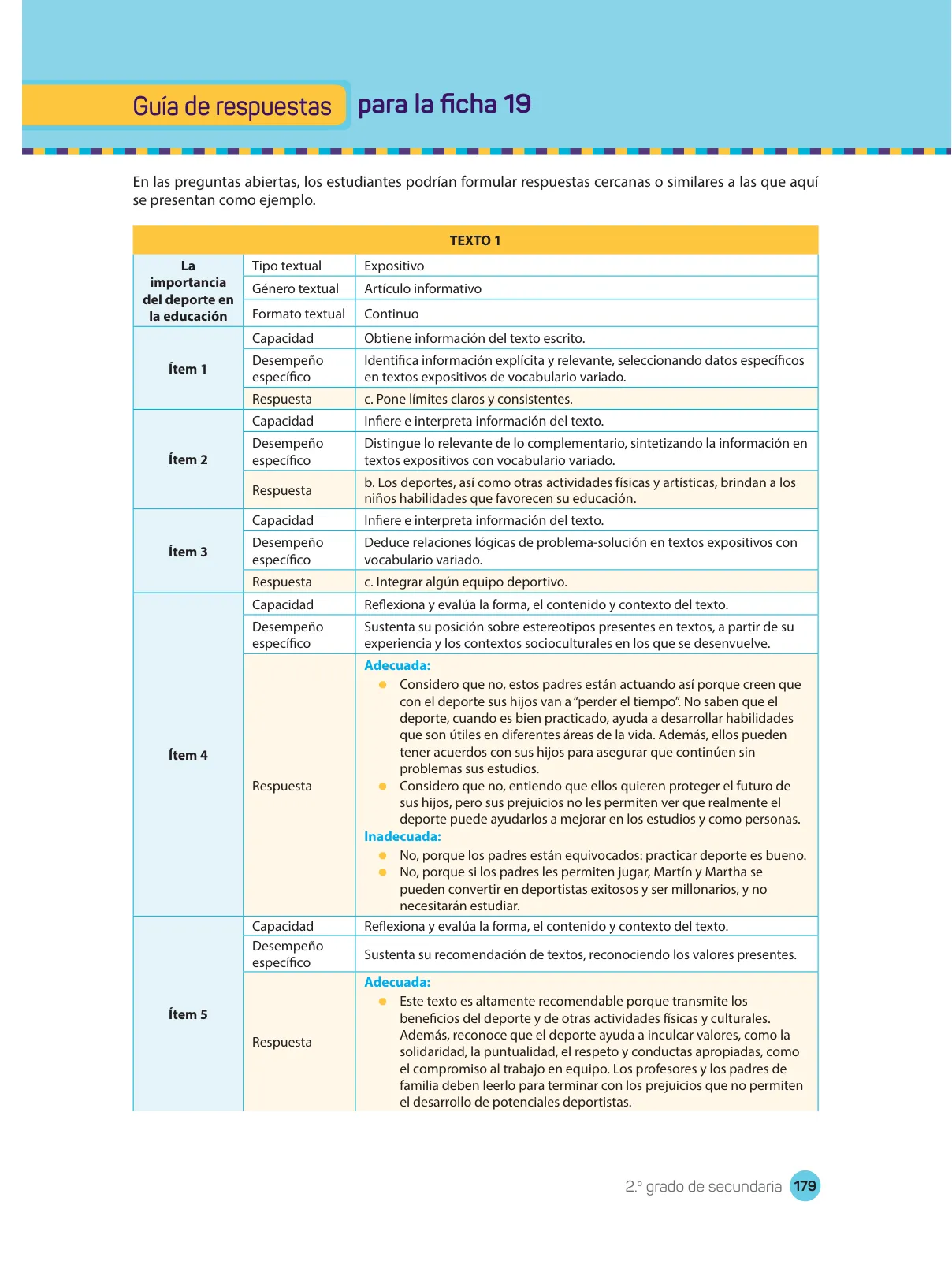 Miniatura página 181 de Comprensión lectora : manual para el docente de segundo grado de Secundaria 2018 · 2018