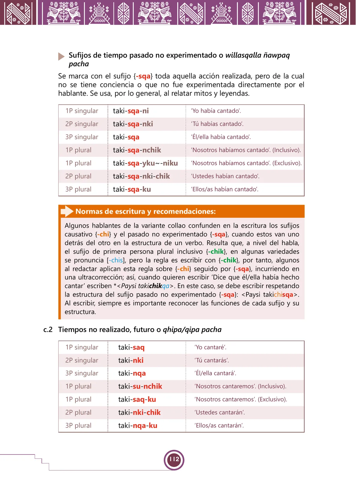 Página 114 de Urin Qichwa Qillqay Yachana Mayt'u = Manual de escritura quechua sureño · 2021