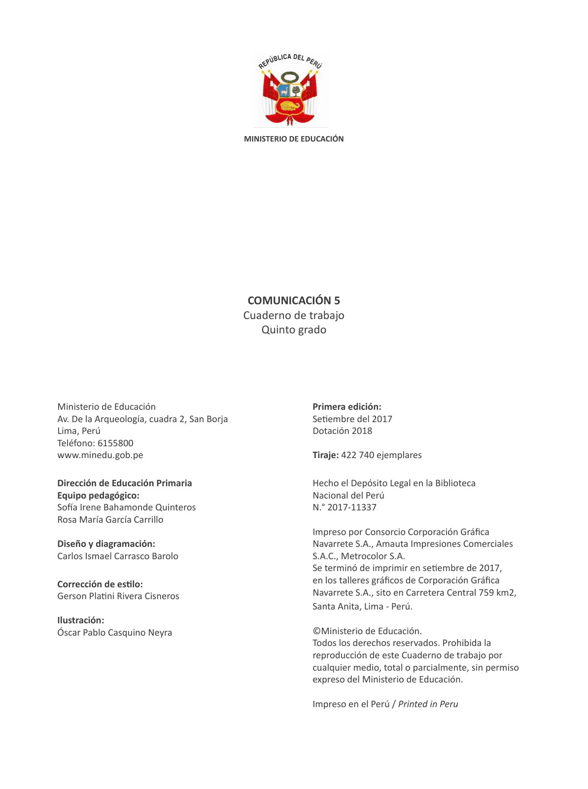 Página 3 de Comunicación 5 : cuaderno de trabajo para quinto grado de Educación Primaria 2019 · 2019
