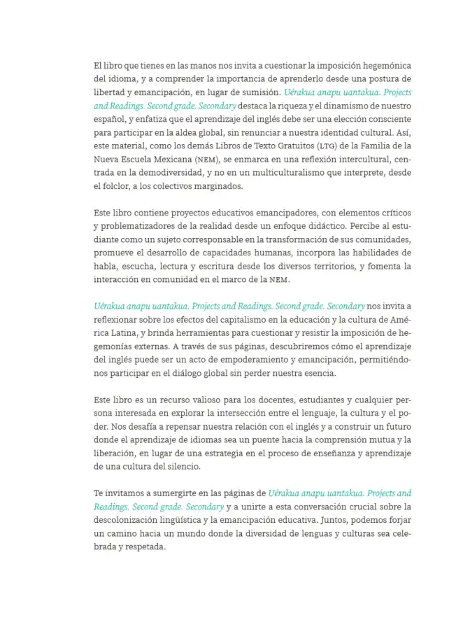 Página 5 de Uérakua anapu uantakua. Projects and Readings. Libro de Educación Telesecundaria Grado 2° Ciclo Escolar 2025 - 2026