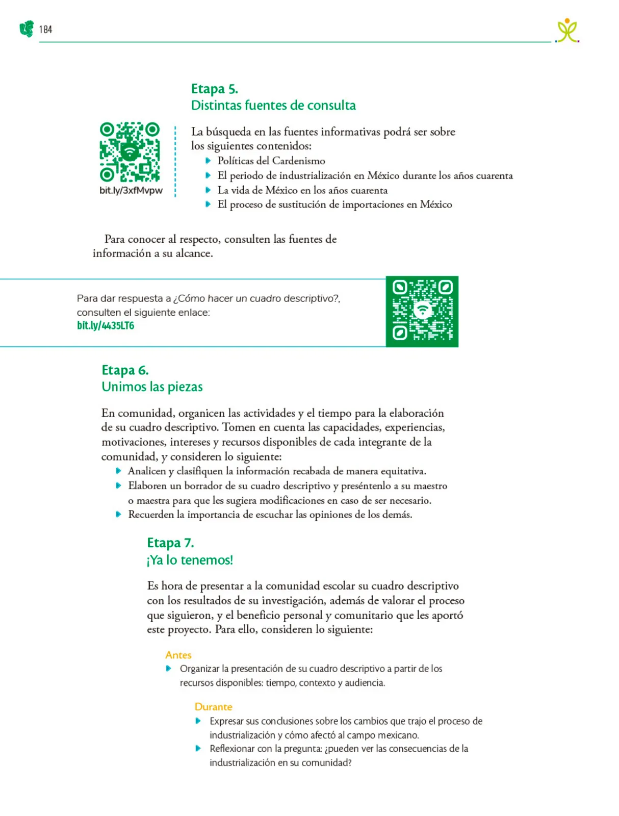Página 185 de Colección Sk´asolil. Nuestro libro de Proyectos.  Tomo III.  Libro de Educación Telesecundaria Grado 2°  Ciclo Escolar 2025 - 2026