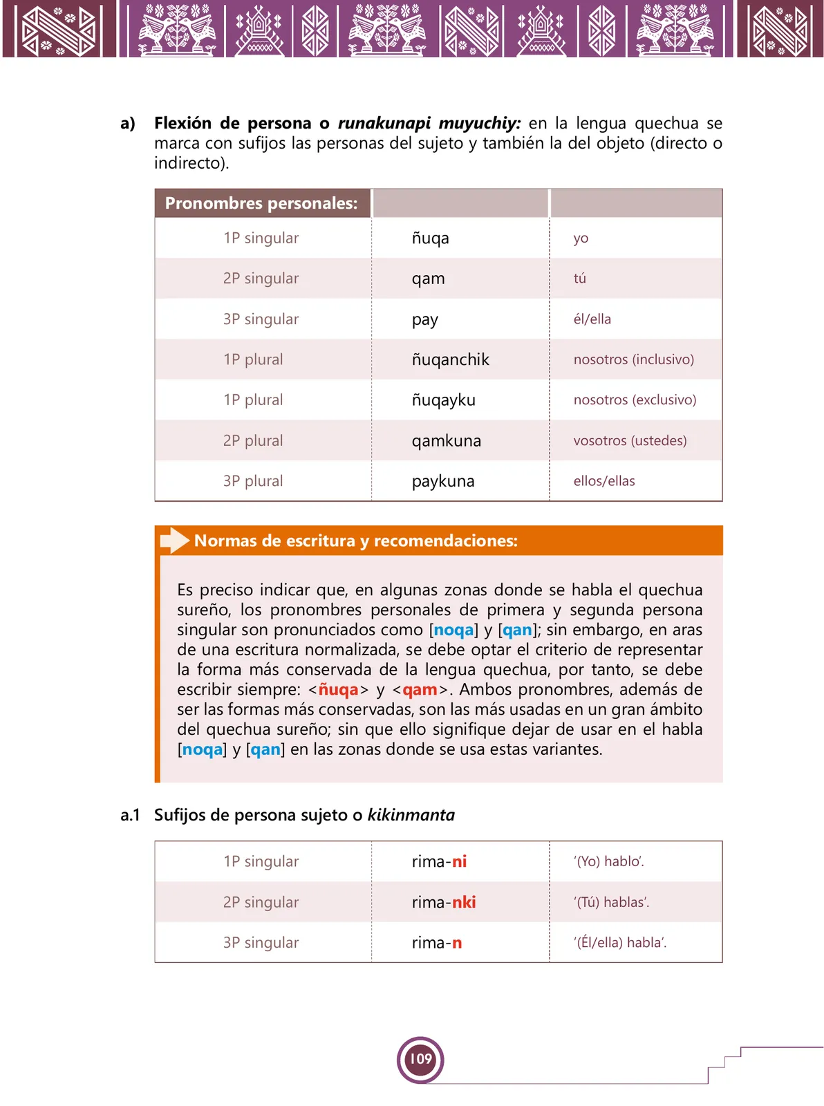 Miniatura página 111 de Urin Qichwa Qillqay Yachana Mayt'u = Manual de escritura quechua sureño · 2021