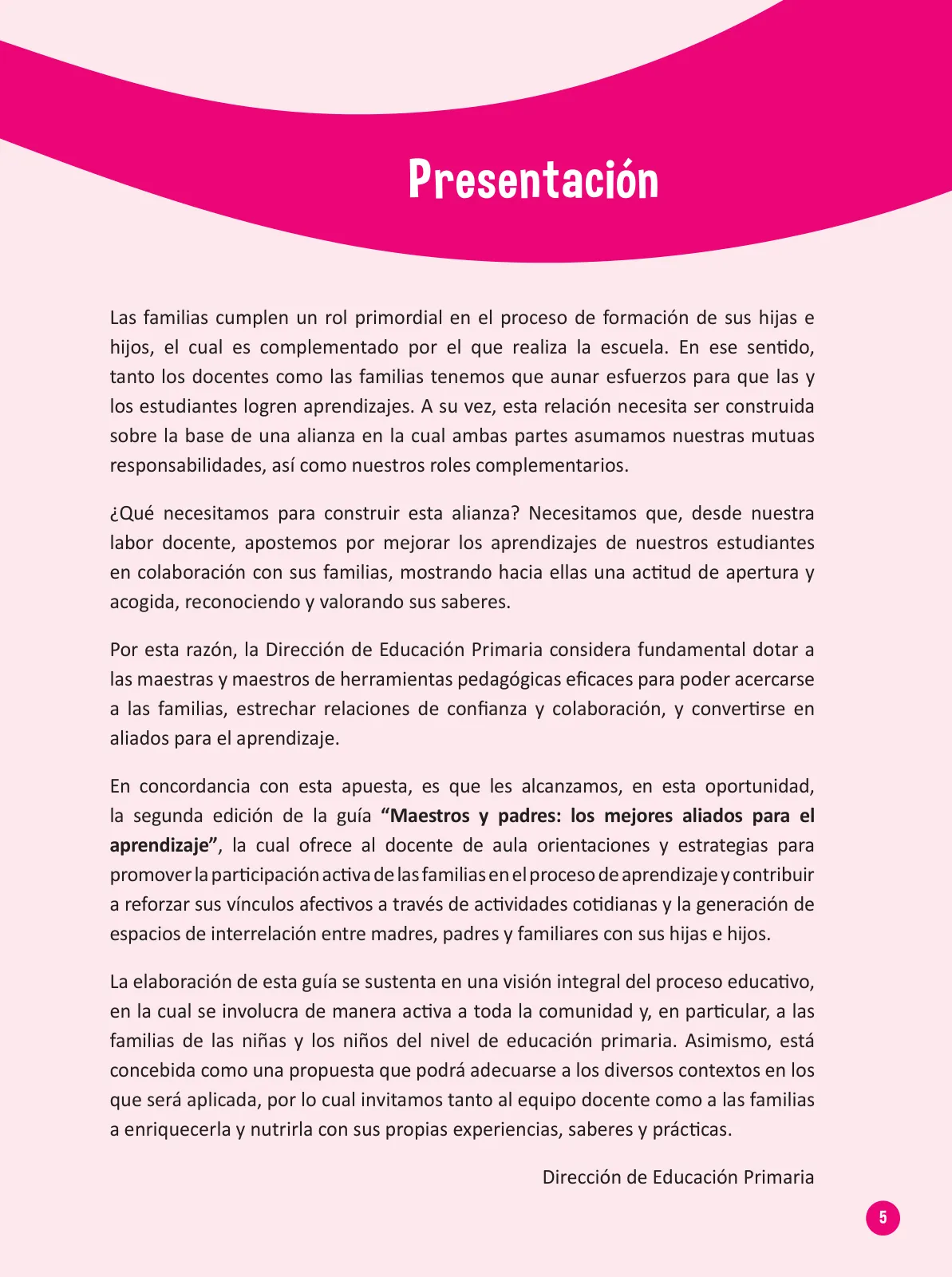 Miniatura página 7 de Guía para el trabajo docente con las familias del ciclo III de Primaria · 2016