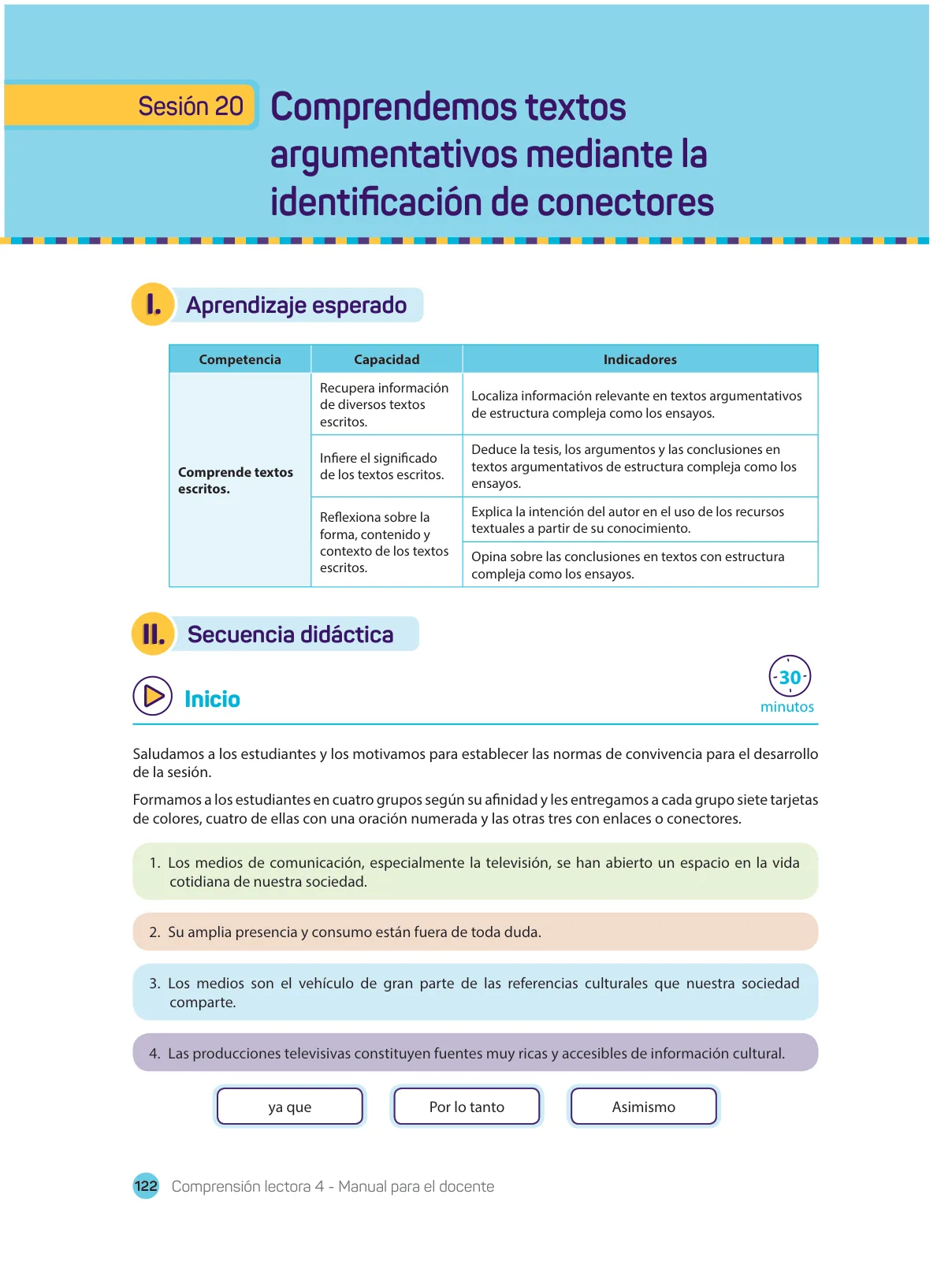 Miniatura página 124 de Comprensión lectora 4 : manual para el docente de cuarto grado de Secundaria · 2017