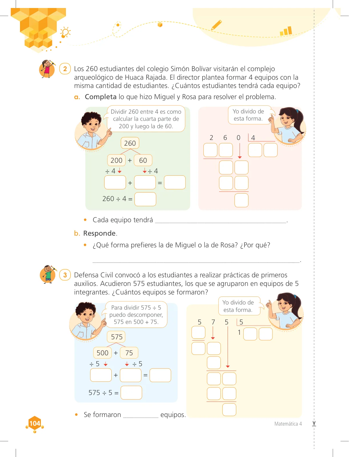 Página 104 de Matemática 4 : cuaderno de trabajo para cuarto grado de Educación Primaria 2018 · 2018