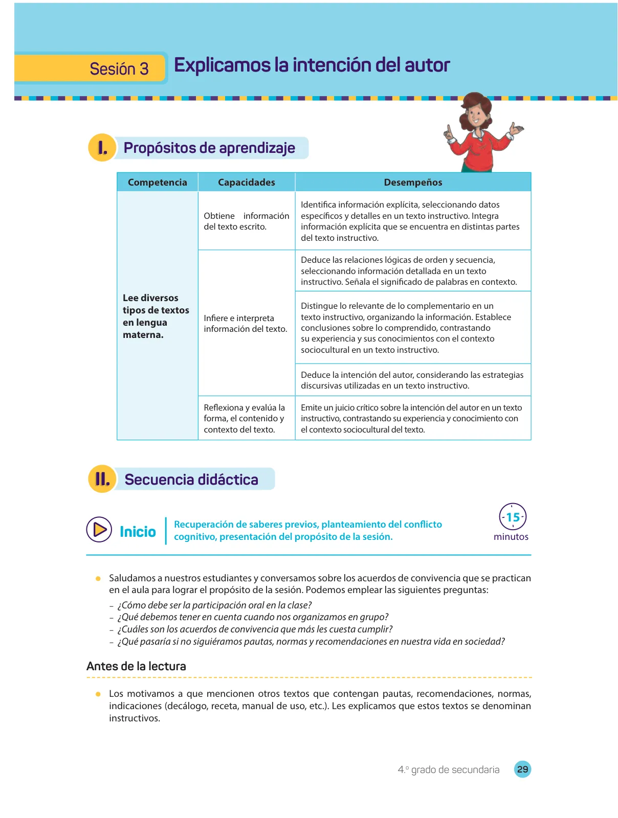 Página 31 de Comprensión lectora : manual para el docente de cuarto grado de Secundaria 2018 · 2018