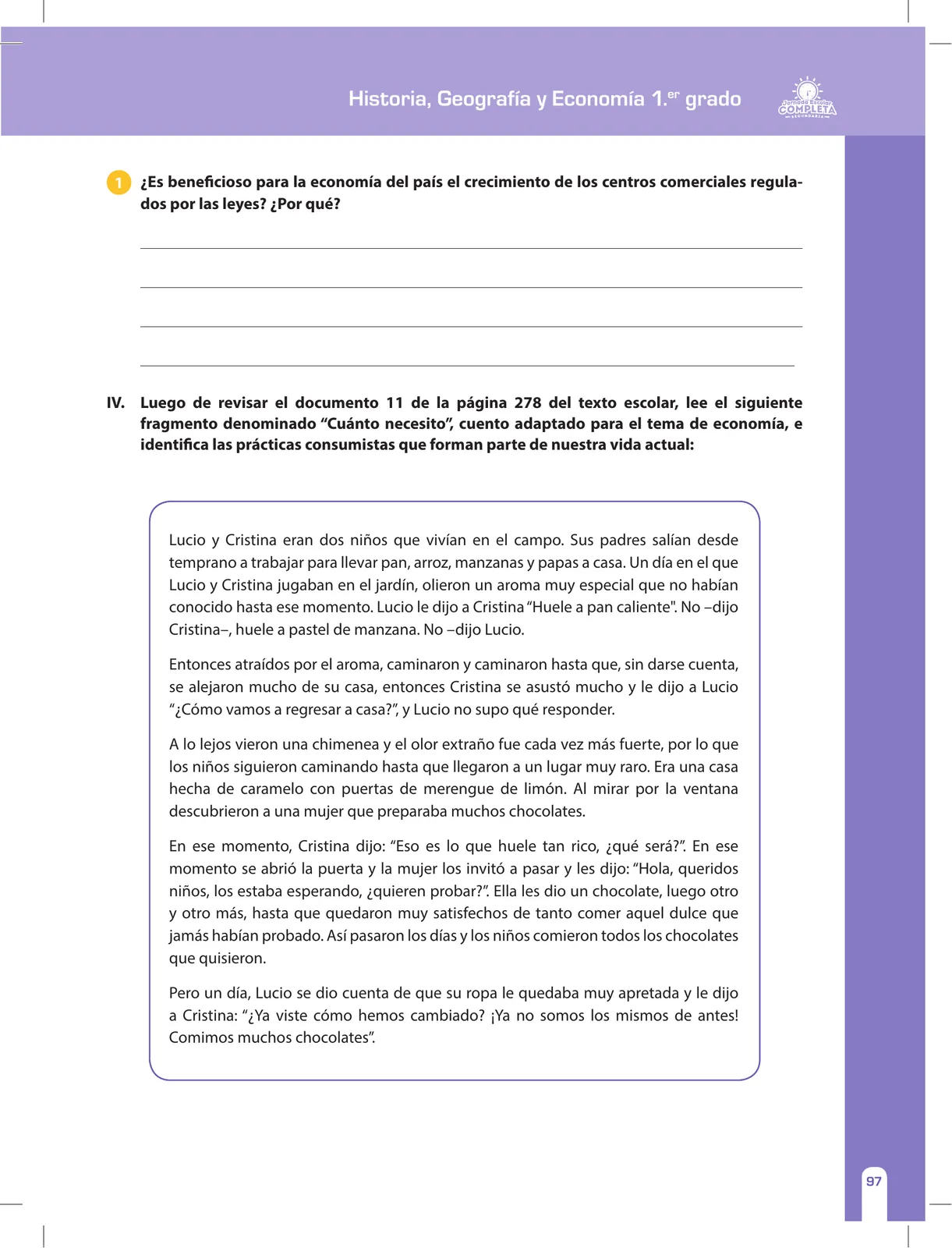 Página 97 de Historia, Geografía y Economía 1 : cuaderno de reforzamiento pedagógico - JEC · 2016