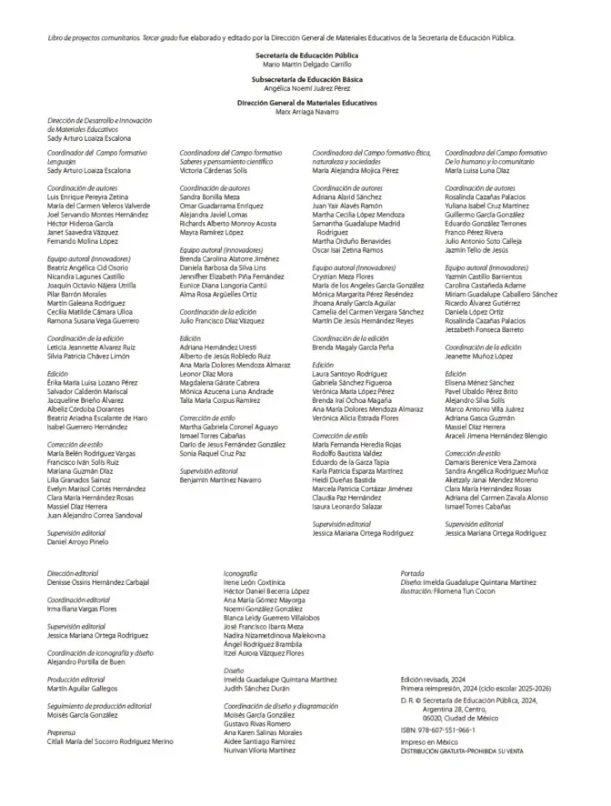 Página 3 de Proyectos Comunitarios. Libro de Educación Primaria Grado 3° Ciclo Escolar 2025 - 2026