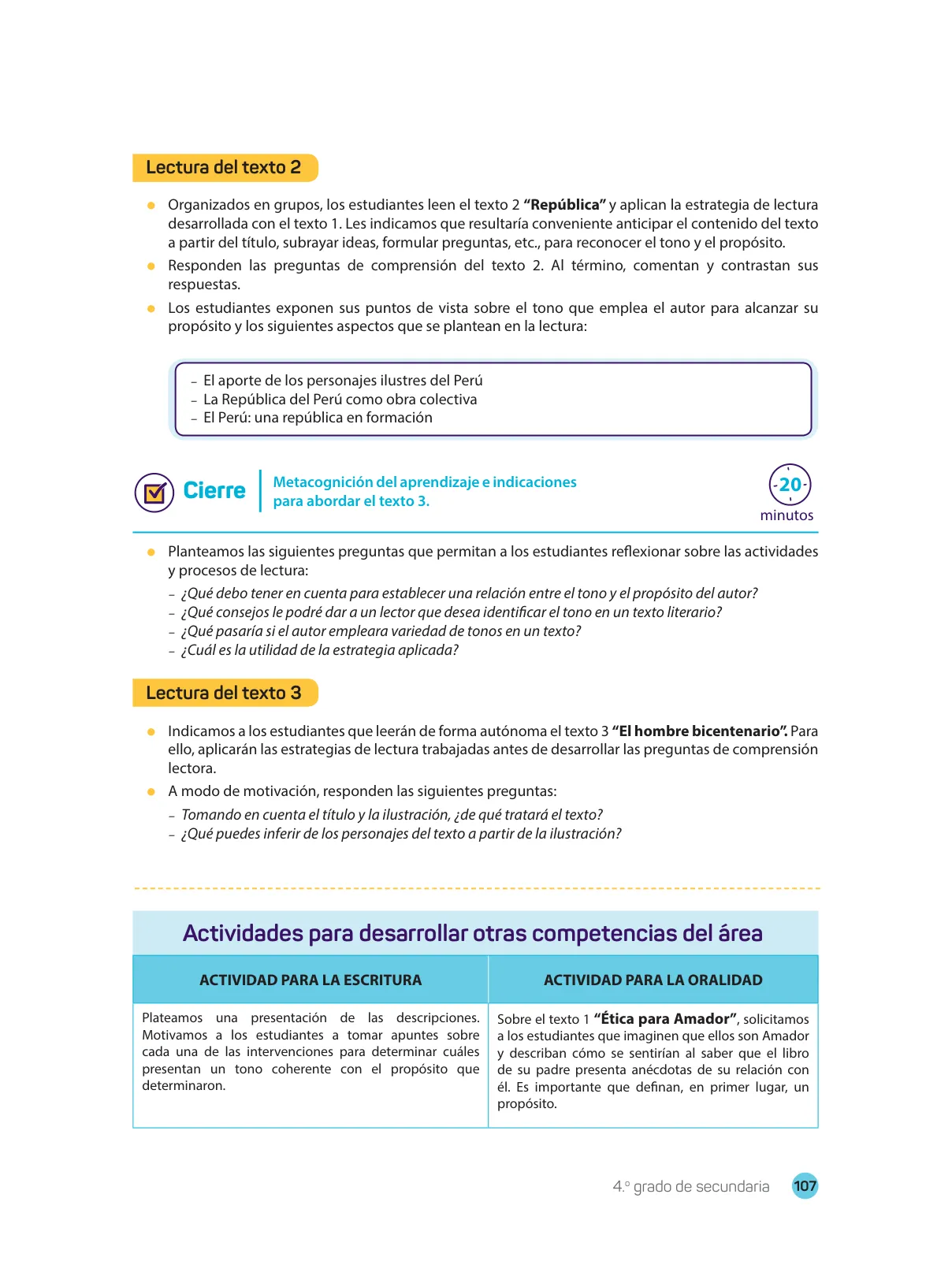 Miniatura página 109 de Comprensión lectora : manual para el docente de cuarto grado de Secundaria 2018 · 2018