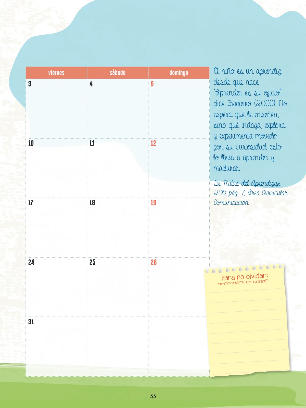 Miniatura página 35 de Agenda pedagógica 2017-2018 para docentes de II Ciclo de Instituciones de nivel de Educación Inicial · 2017