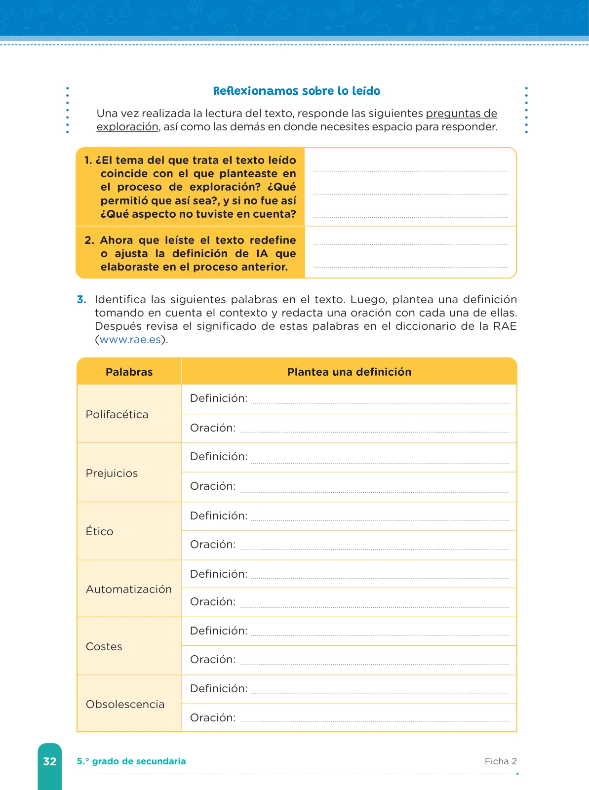 Miniatura página 34 de Fichas de aprendizaje de Comunicación 5 · 2024