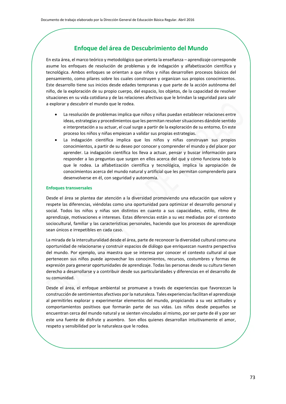 Miniatura página 73 de Programa curricular de Educación Inicial · 2016