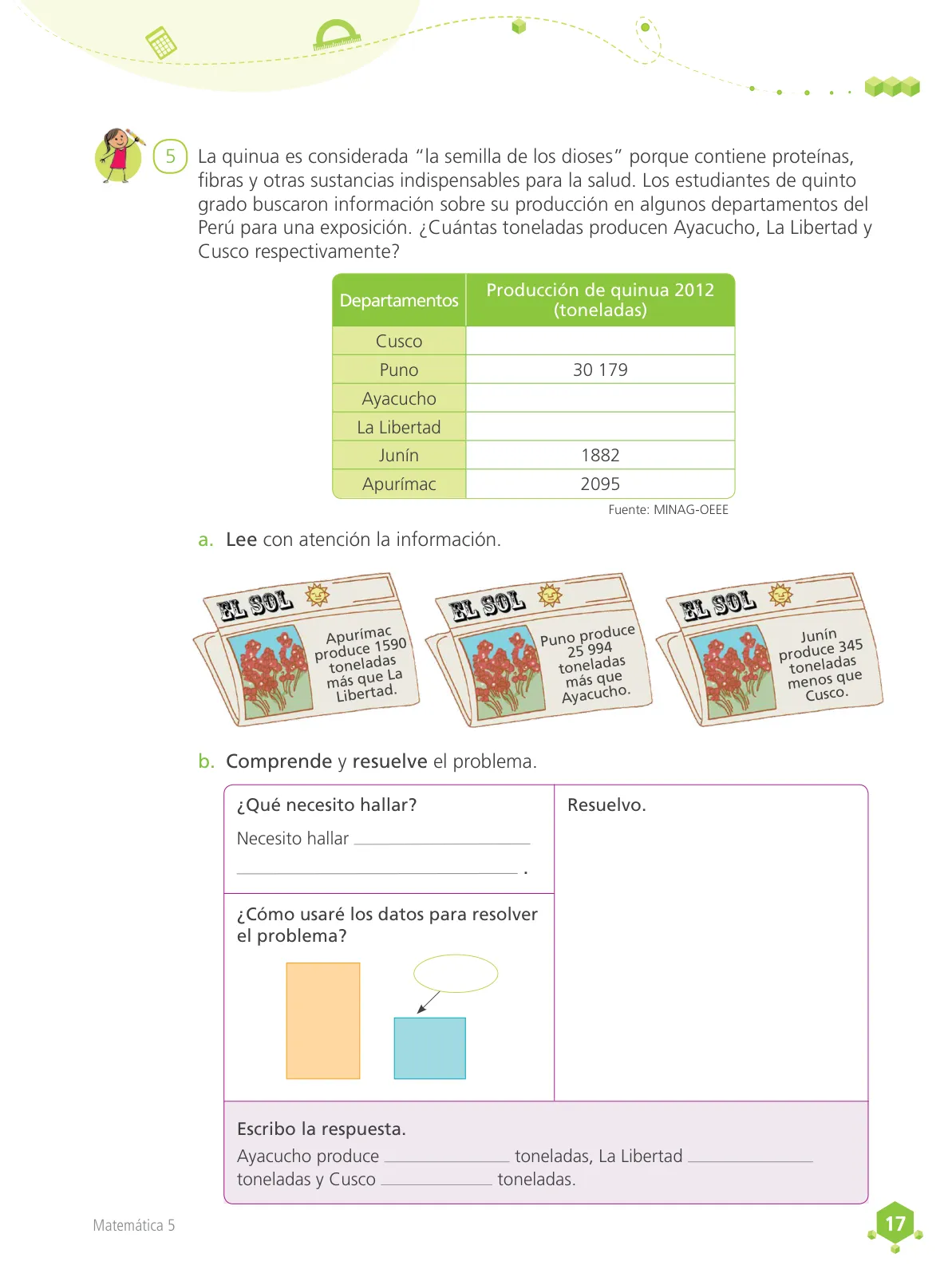 Página 18 de Matemática 5 : cuaderno de trabajo para quinto grado de Educación Primaria 2018 · 2018