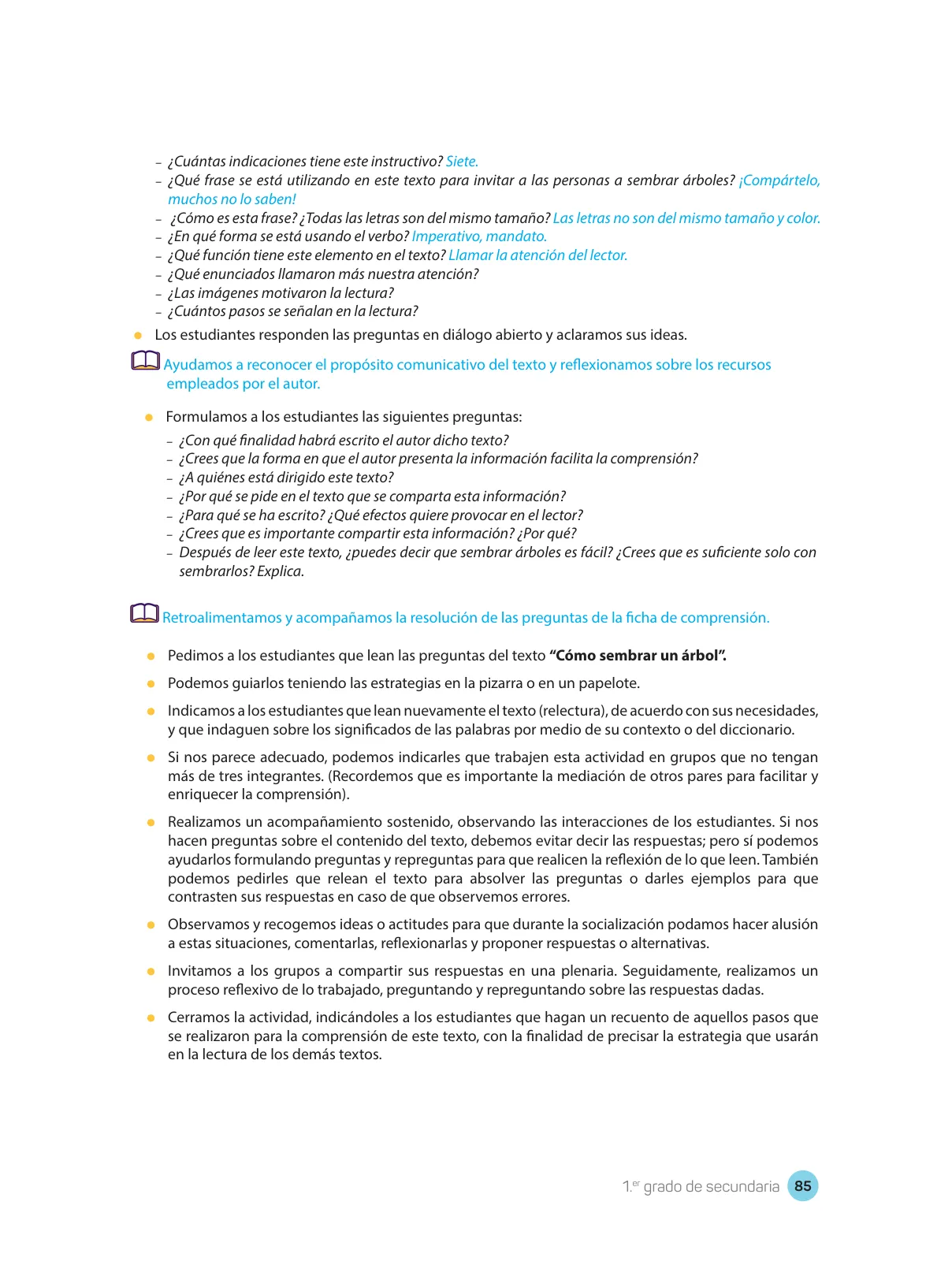 Página 87 de Comprensión lectora : manual para el docente de primer grado de Secundaria 2018 · 2018