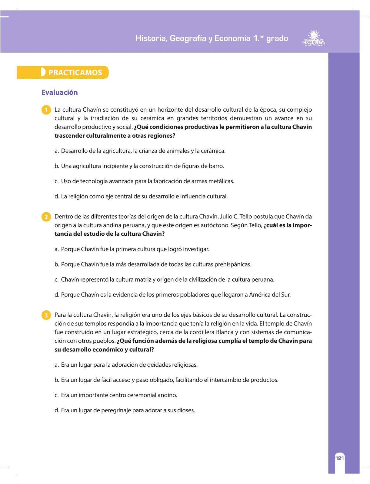 Miniatura página 121 de Historia, Geografía y Economía 1 : cuaderno de reforzamiento pedagógico - JEC · 2016