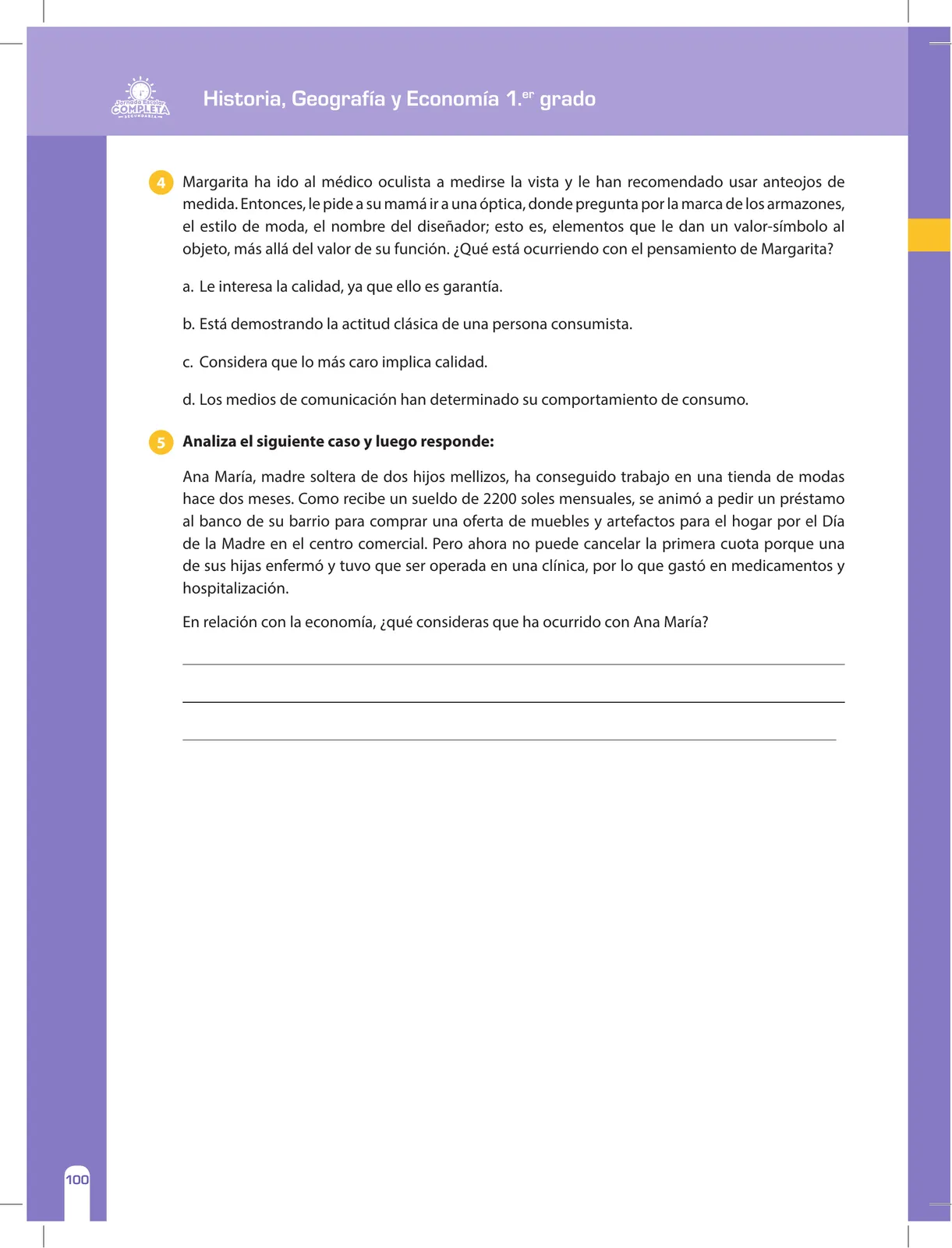 Página 100 de Historia, Geografía y Economía 1 : cuaderno de reforzamiento pedagógico - JEC · 2016
