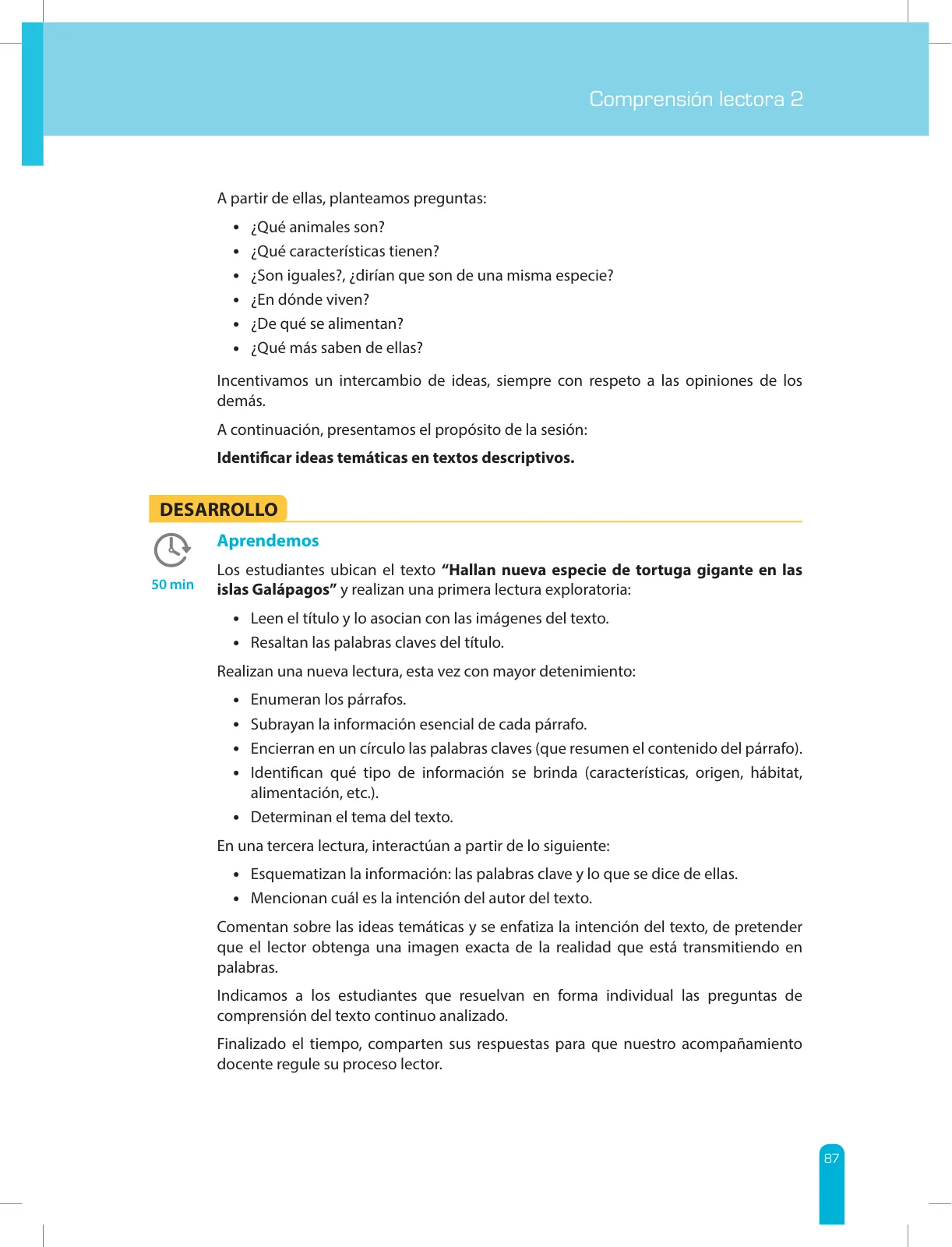 Miniatura página 89 de Comprensión lectora 2 : manual para el docente de segundo grado de Secundaria · 2017