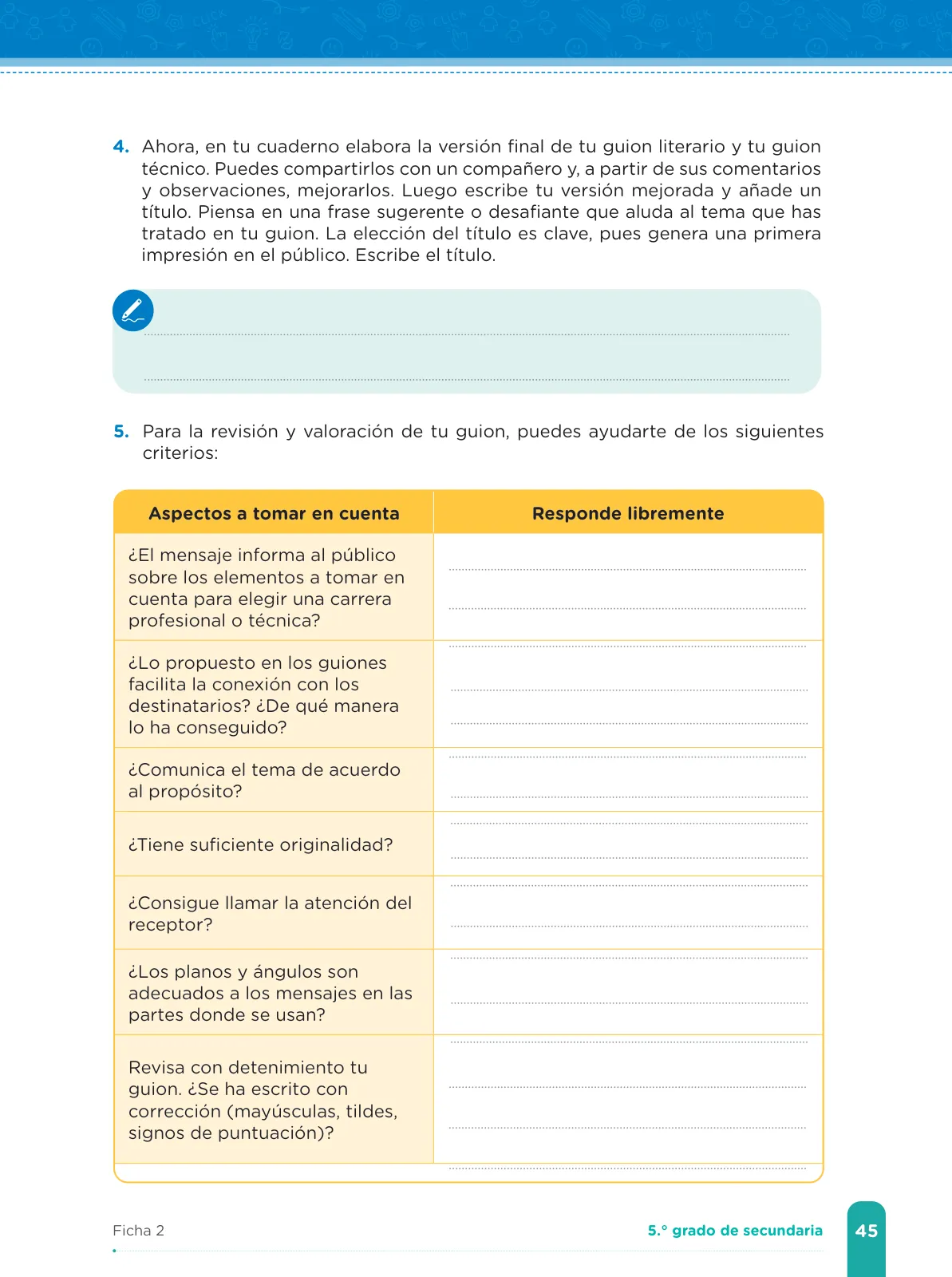 Miniatura página 47 de Fichas de aprendizaje de Comunicación 5 · 2024