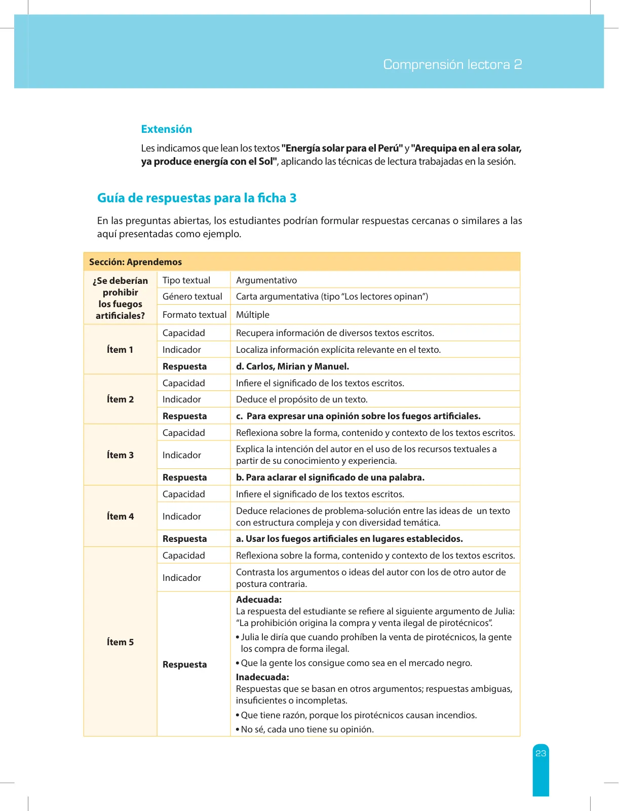 Página 25 de Comprensión lectora 2 : manual para el docente de segundo grado de Secundaria · 2017