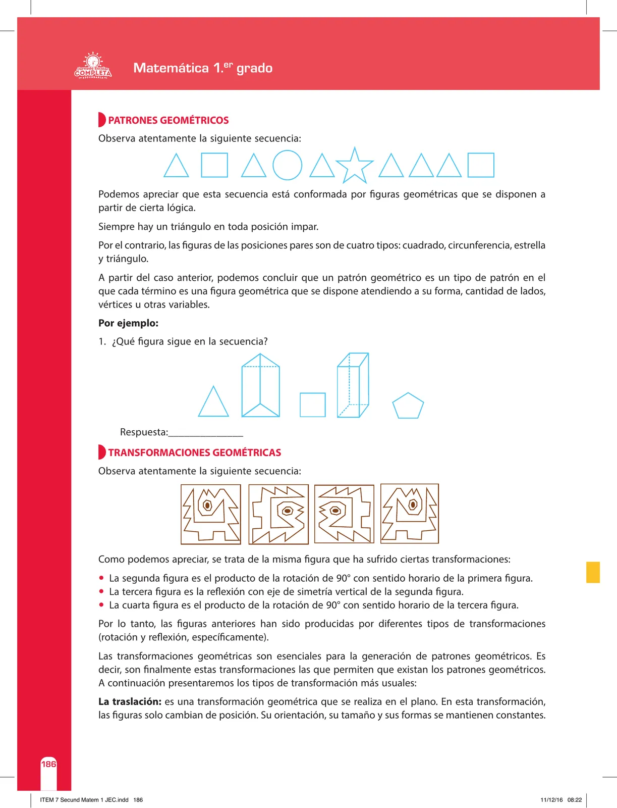 Página 186 de Matemática 1 : cuaderno de reforzamiento pedagógico - JEC · 2016