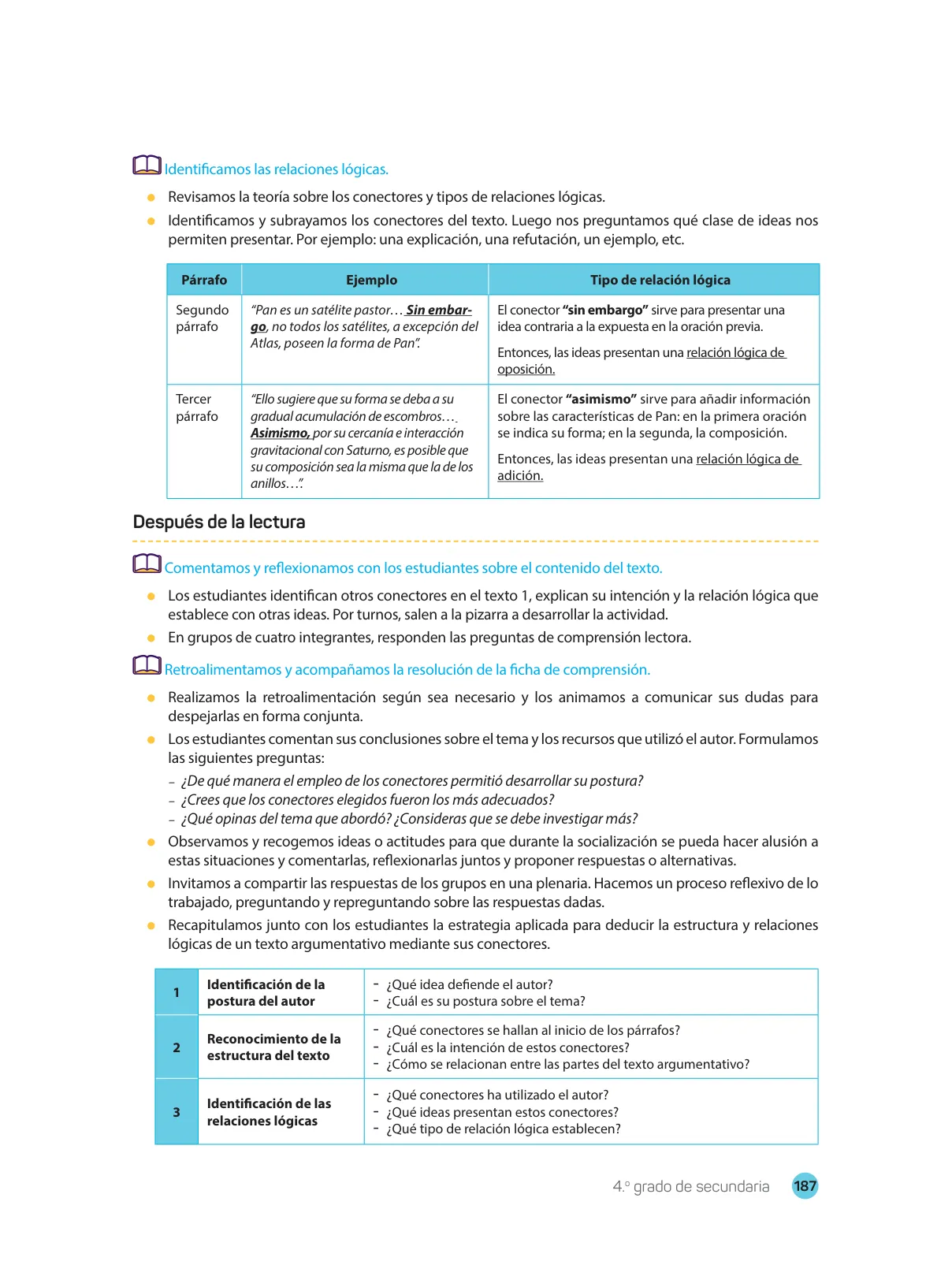 Miniatura página 189 de Comprensión lectora : manual para el docente de cuarto grado de Secundaria 2018 · 2018