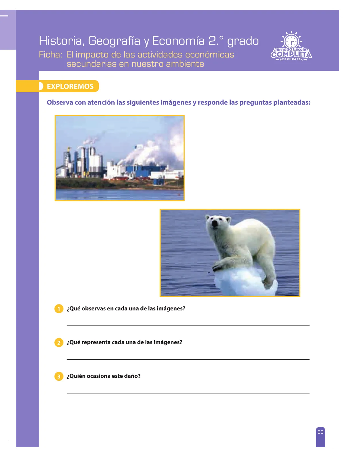 Página 63 de Historia, Geografía y Economía 2 : cuaderno de reforzamiento pedagógico - JEC · 2016