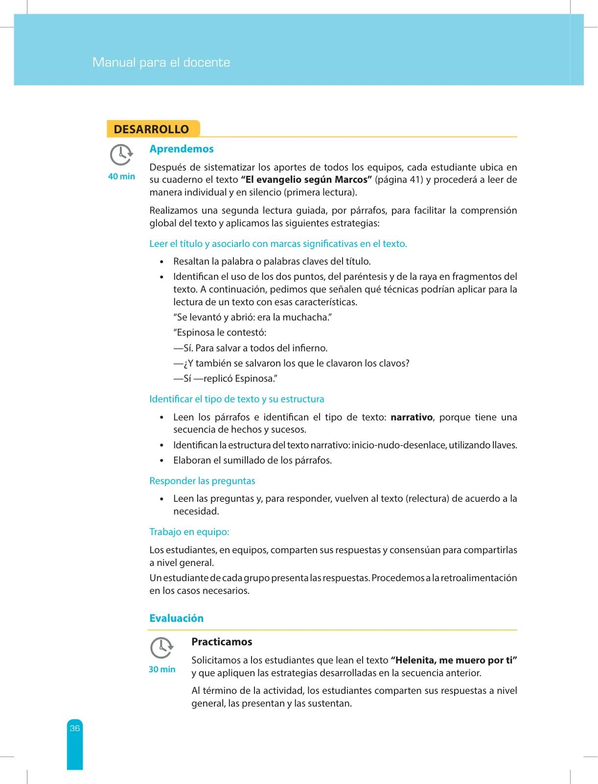 Miniatura página 38 de Comprensión lectora 2 : manual para el docente de segundo grado de Secundaria · 2017