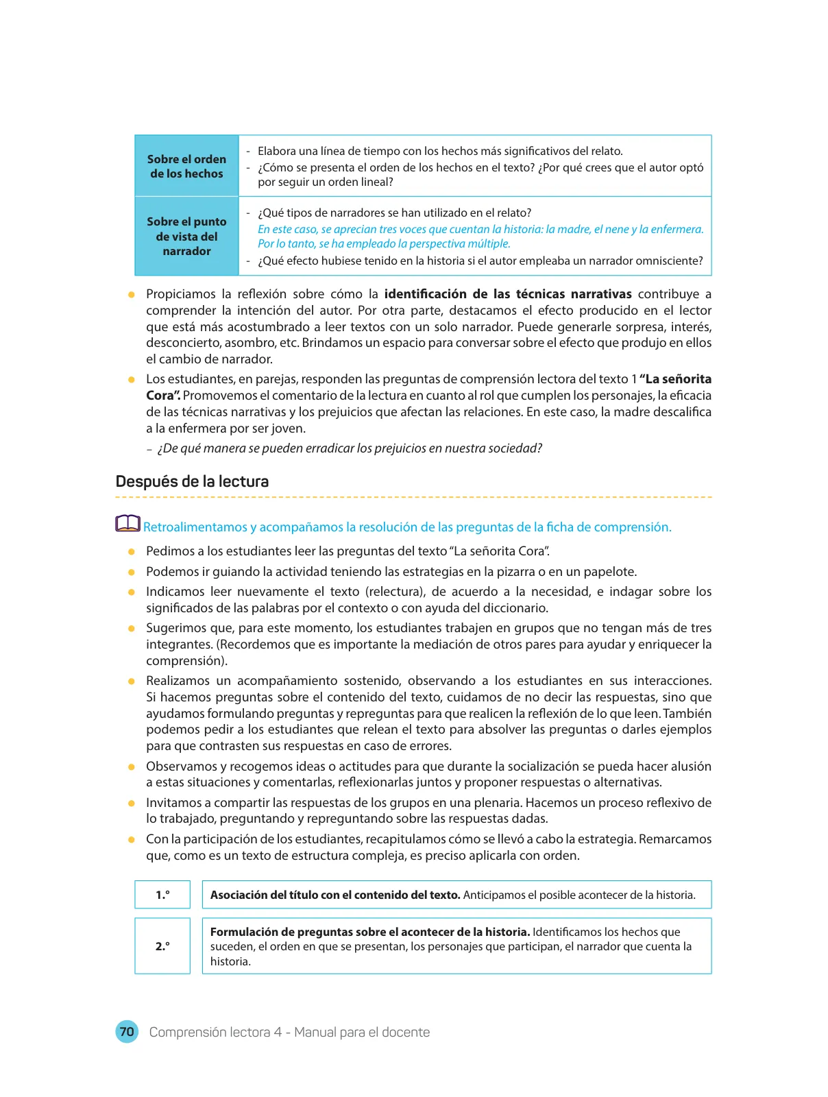 Miniatura página 72 de Comprensión lectora : manual para el docente de cuarto grado de Secundaria 2018 · 2018