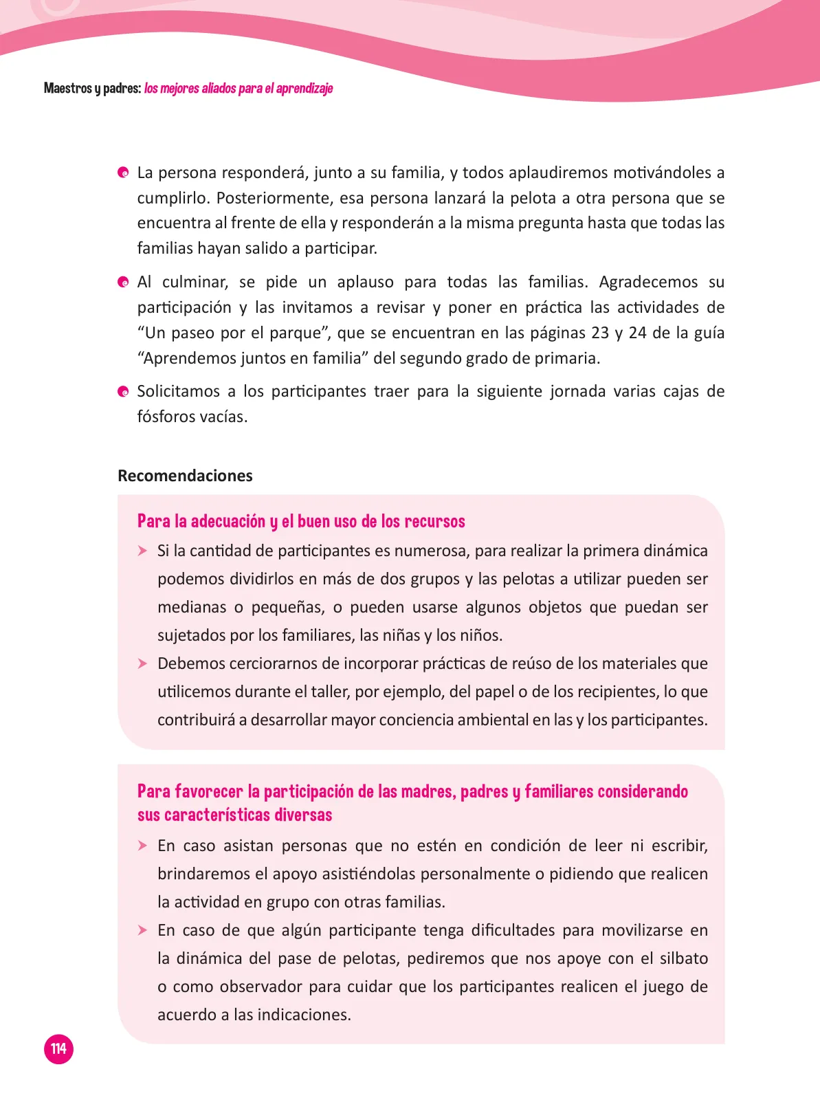 Página 116 de Guía para el trabajo docente con las familias del ciclo III de Primaria · 2016