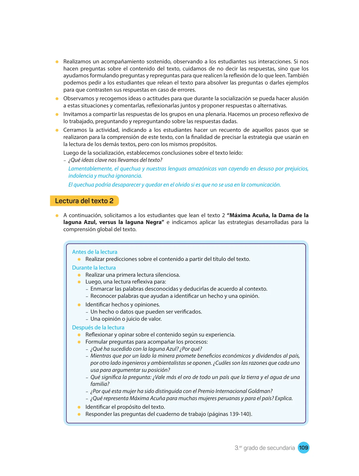Página 111 de Comprensión lectora : manual para el docente de tercer grado de Secundaria 2018 · 2018