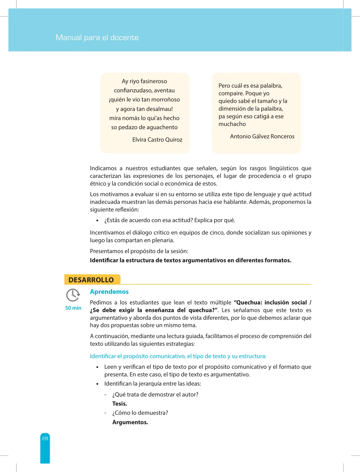 Página 30 de Comprensión lectora 2 : manual para el docente de segundo grado de Secundaria · 2017