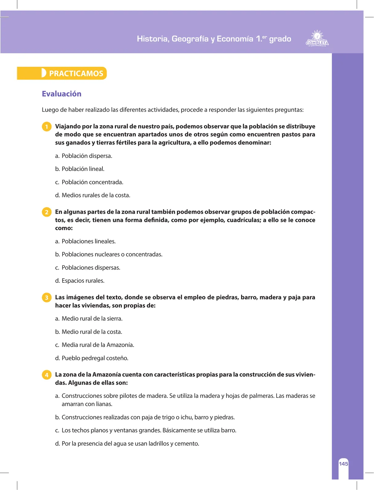 Miniatura página 145 de Historia, Geografía y Economía 1 : cuaderno de reforzamiento pedagógico - JEC · 2016